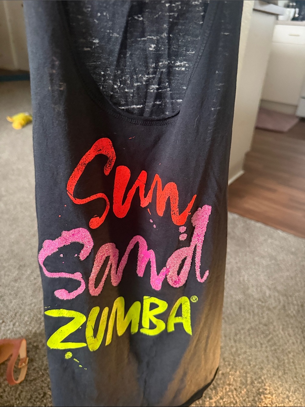 Zumba Fitness Black Tank with Neon Red, Pink & Yellow Script